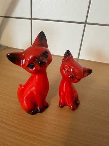 Vintage keramik katzen - keramik, rot